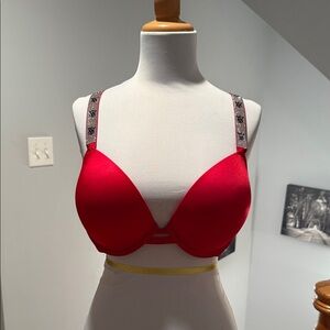 Victoria's Secret Red Push-Up Bra with Sparkly Straps, 38D